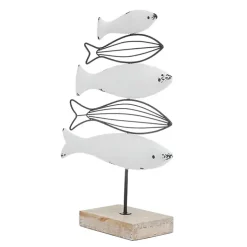 Ivory Distressed Coastal Fish School Statue