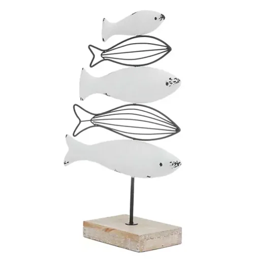 Ivory Distressed Coastal Fish School Statue