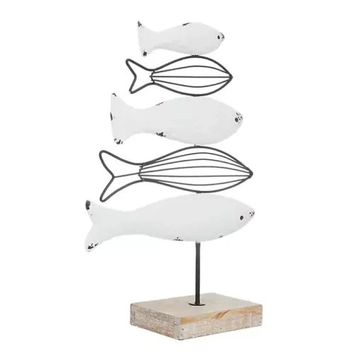 Ivory Distressed Coastal Fish School Statue