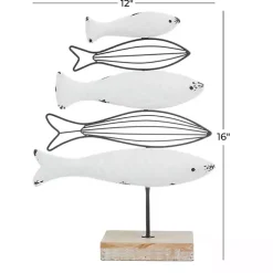 Ivory Distressed Coastal Fish School Statue