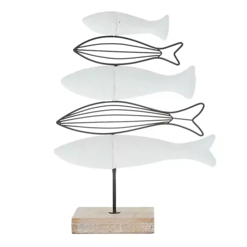 Ivory Distressed Coastal Fish School Statue