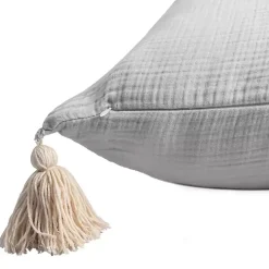 Ivory Gauze Organic Tassel Throw Pillow