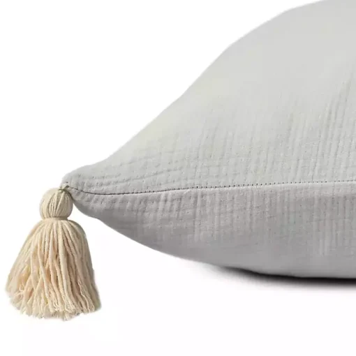 Ivory Gauze Organic Tassel Throw Pillow