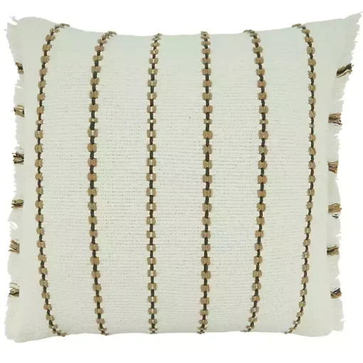 Ivory Striped Fringe Oversized Throw Pillow
