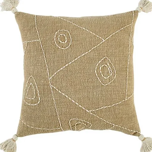 Kantha Khaki Handstitched Throw Pillow