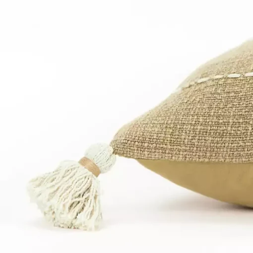 Kantha Khaki Handstitched Throw Pillow