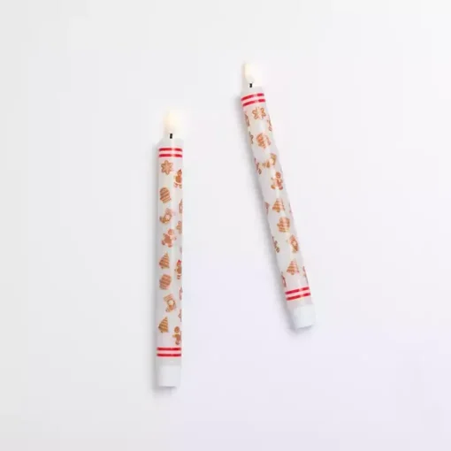 LED Gingerbread Man Taper Candles, Set of 2