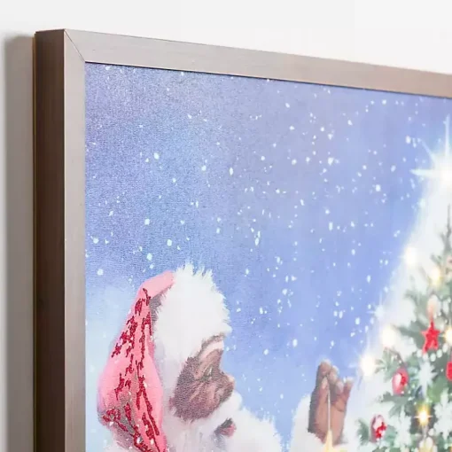LED Merry Santa & Christmas Tree Canvas Art Print