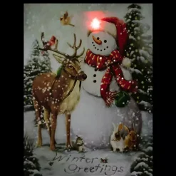 LED Snowman & Reindeer Christmas Canvas Art Print