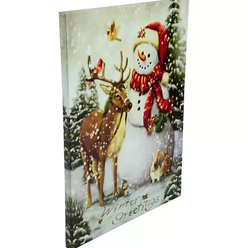 LED Snowman & Reindeer Christmas Canvas Art Print