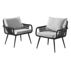 Light Gray Rope Frame 2-pc. Outdoor Arm Chair Set