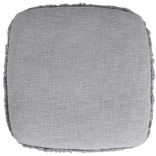 Light Gray Tufted Stripe Cotton Square Pouf
