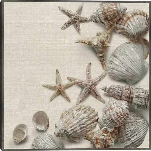 Linen Shell Collection Framed Canvas Art Print