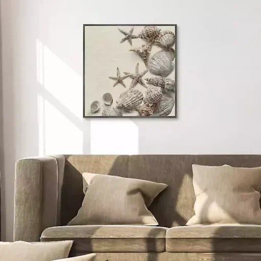 Linen Shell Collection Framed Canvas Art Print