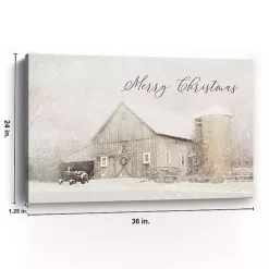Merry Christmas Snowy Farm Canvas Art Print