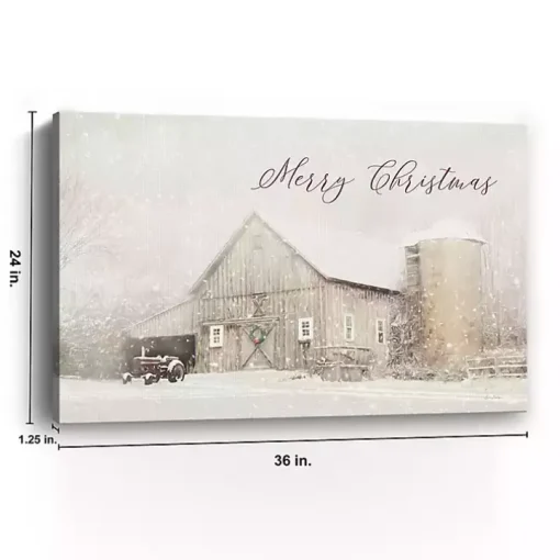 Merry Christmas Snowy Farm Canvas Art Print