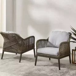 Metal Rope Outdoor Chairs with Cushions, Set of 2