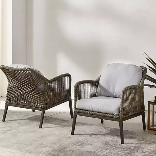Metal Rope Outdoor Chairs with Cushions, Set of 2