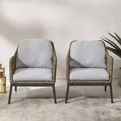 Metal Rope Outdoor Chairs with Cushions, Set of 2