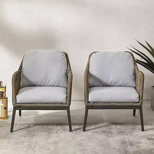 Metal Rope Outdoor Chairs with Cushions, Set of 2