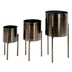 Metallic Black Modern Iron Planters, Set of 3