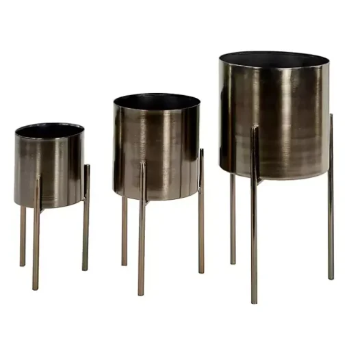 Metallic Black Modern Iron Planters, Set of 3