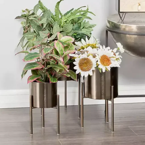Metallic Black Modern Iron Planters, Set of 3