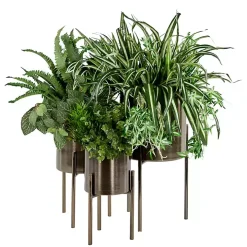Metallic Black Modern Iron Planters, Set of 3