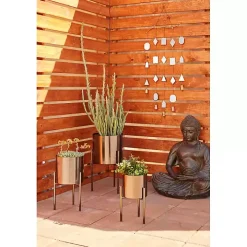 Metallic Black Modern Iron Planters, Set of 3