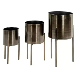 Metallic Black Modern Iron Planters, Set of 3