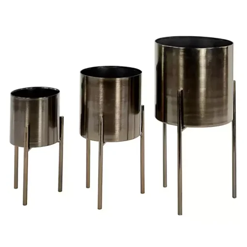 Metallic Black Modern Iron Planters, Set of 3