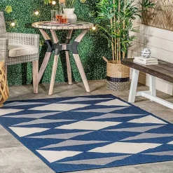 Mitchell Blue Geo Diamonds Outdoor Rug, 5x8