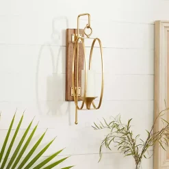 Modern Warm Wood and Gold Sconce
