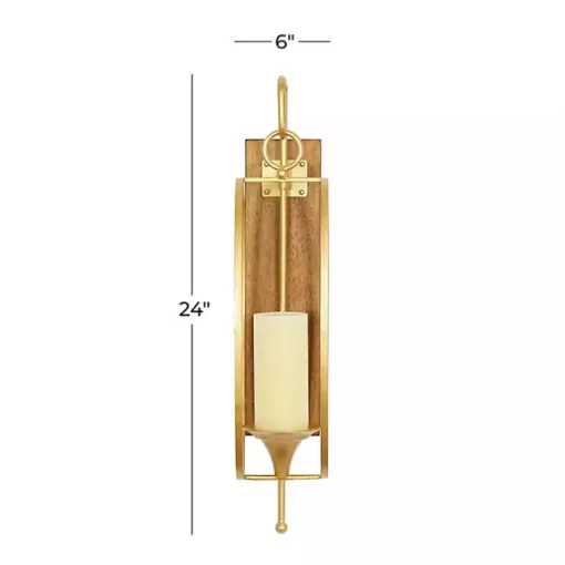 Modern Warm Wood and Gold Sconce