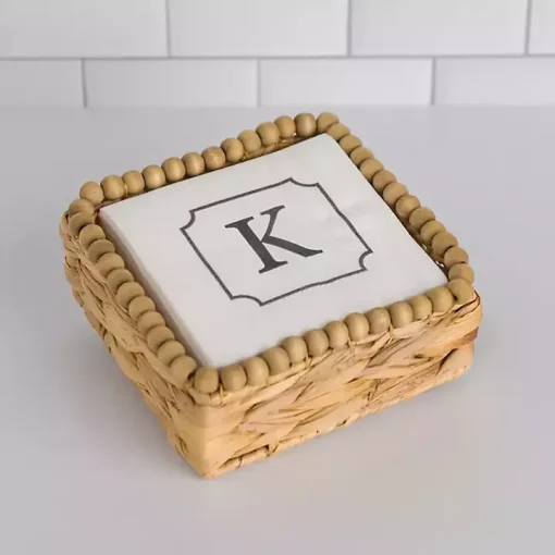 Monogram K Beaded Napkin Holder Set