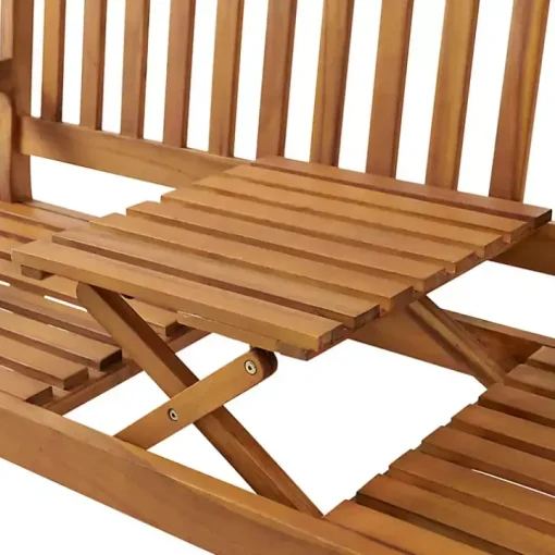 Natural Acacia Wood Bench with Pop-Up Table