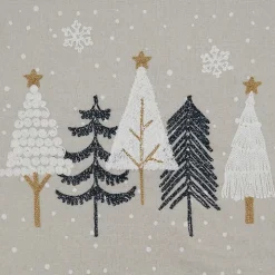 Natural Embroidered Christmas Trees Table Runner