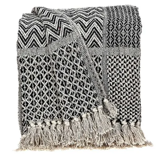 Natural Gray Tribal Wool Tassel Throw