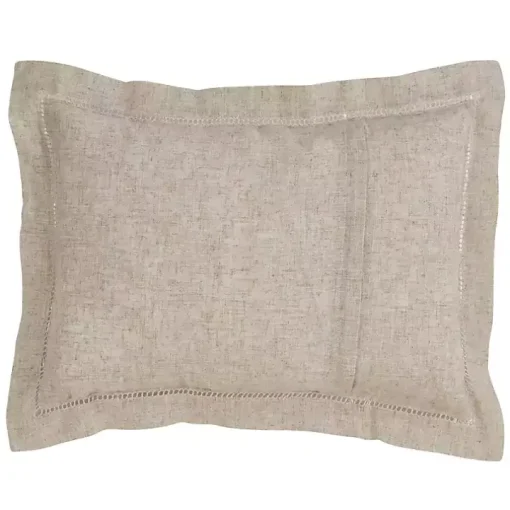 Natural Linen Down Hemstitched Lumbar Pillow