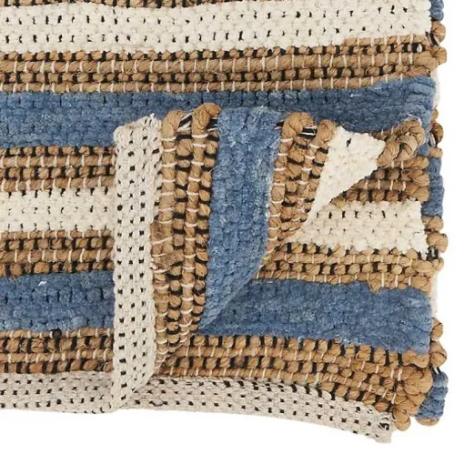 Natural Tan and Blue Striped Table Runner