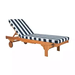 Natural Wood Chaise with Table and Striped Cushion
