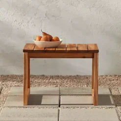 Natural Wood Slatted Box Leg Outdoor Side Table