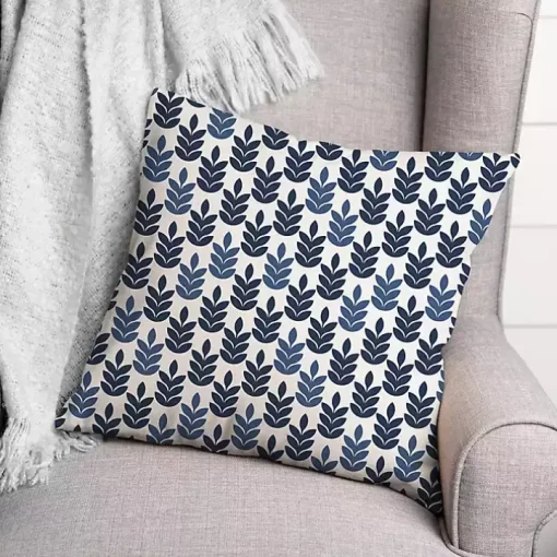 Navy & White Leaves Indoor/Outdoor Pillow