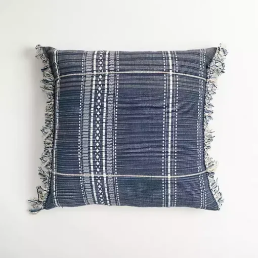 Navy and White Plaid Reversible Throw Pillow