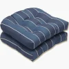 Navy Blue Striped Outdoor Seat Cushions, Set of 2