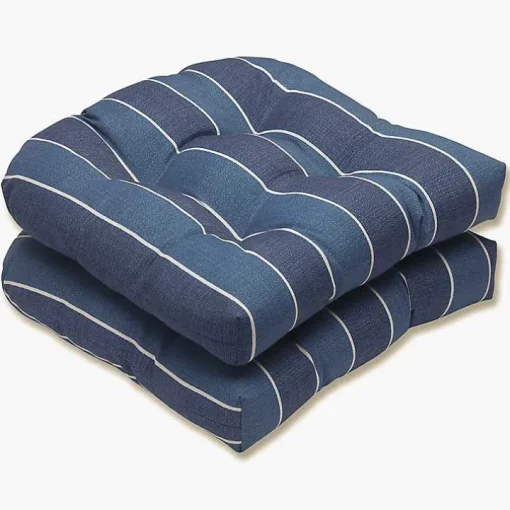 Navy Blue Striped Outdoor Seat Cushions, Set of 2