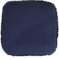 Navy Blue Tufted Stripe Cotton Square Pouf