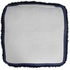 Navy Blue Tufted Stripe Cotton Square Pouf