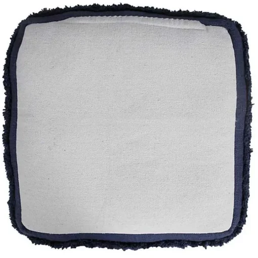 Navy Blue Tufted Stripe Cotton Square Pouf