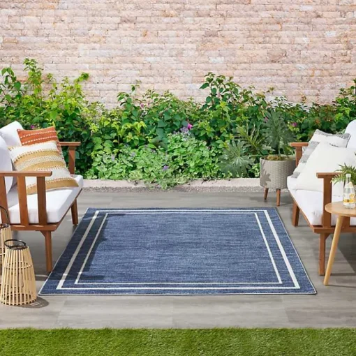 Navy Bordered Indoor/Outdoor Area Rug, 6x9